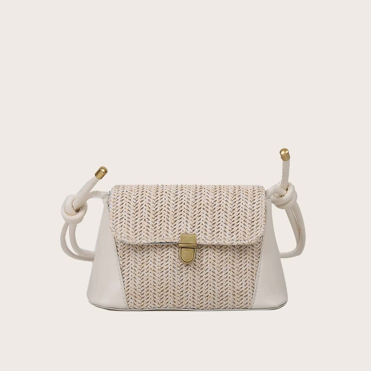 

Straw Flap Tote Bag, Beige