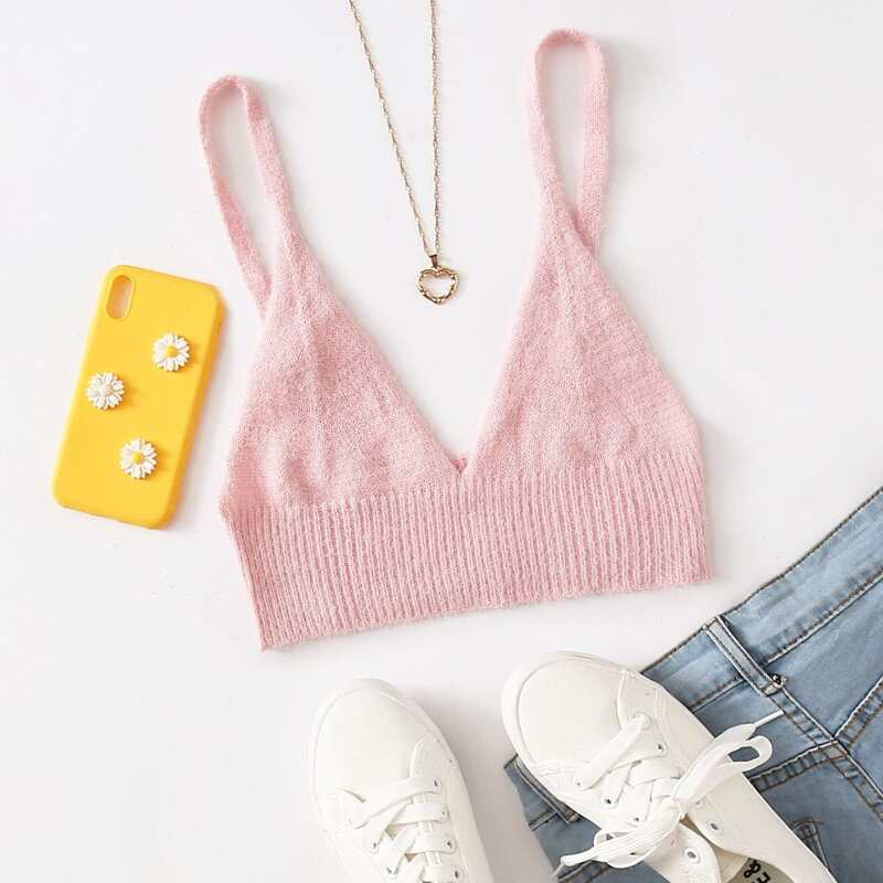 

Solid Knit Bralette Top, Baby pink