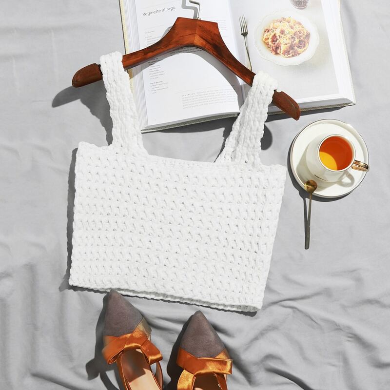 

Solid Crop Knit Tank Top, White