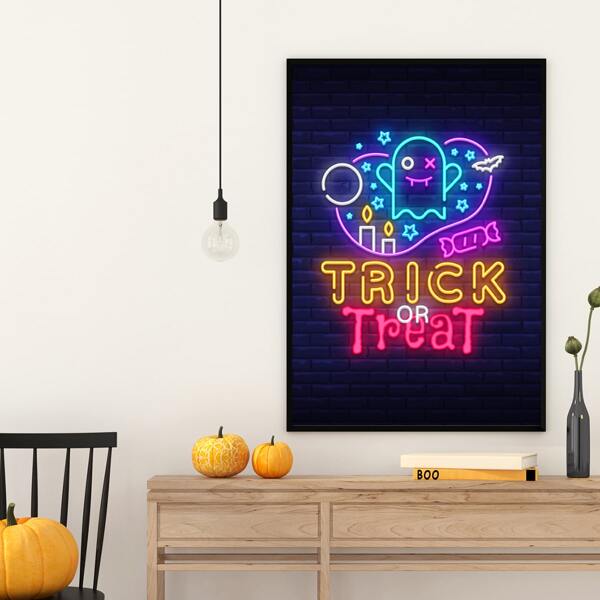 

Halloween Slogan Graphic Wall Painting Without Frame, Multicolor