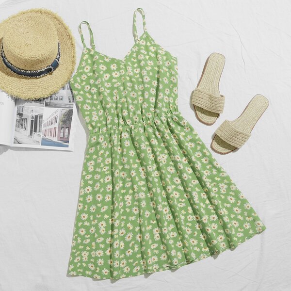 

Daisy Floral Slip Dress, Lime green