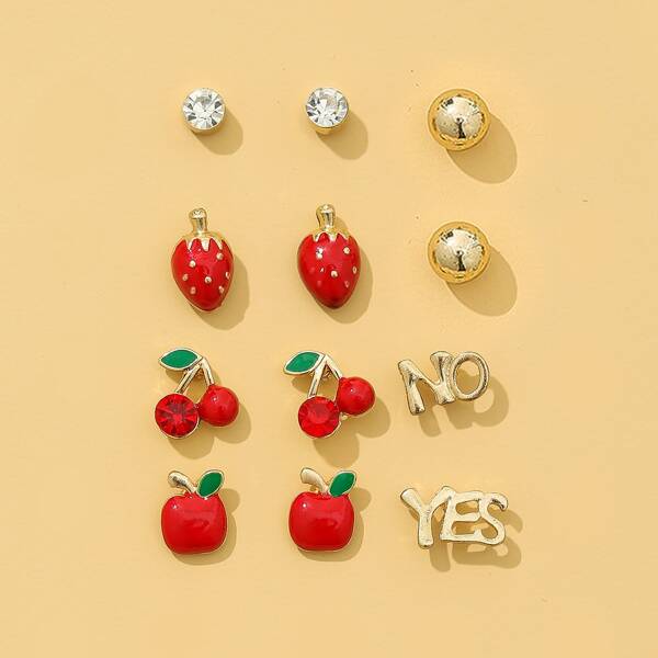 

6pairs Cherry Shaped Stud Earrings, Multicolor