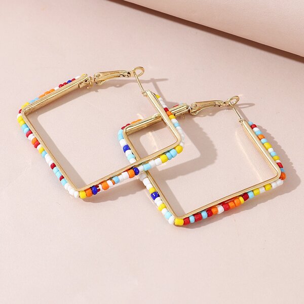 

Colorful Bead Hoop Earrings, Multicolor
