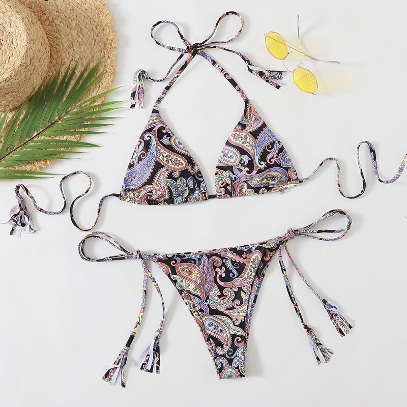 

Tribal Triangle Tie Side Bikini Swimsuit, Multicolor