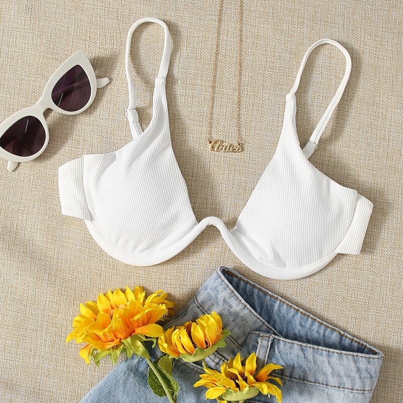 

Rib Underwire Bikini Top, White