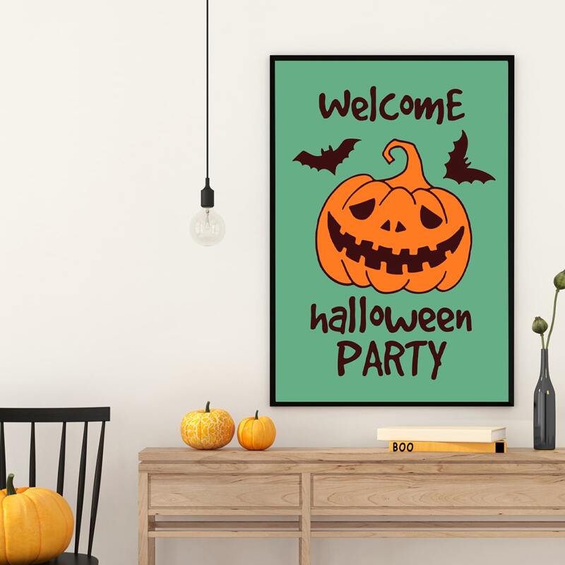 

Halloween Pumpkin Wall Painting Without Frame, Multicolor