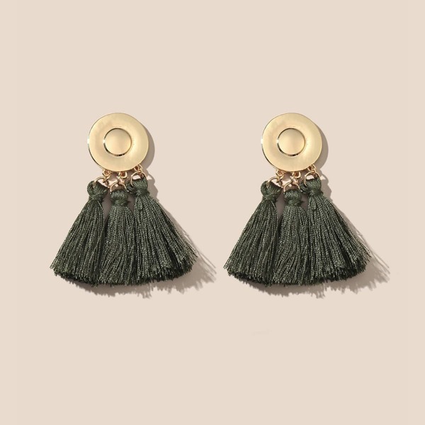 

Round Tassel Drop Earrings, Green