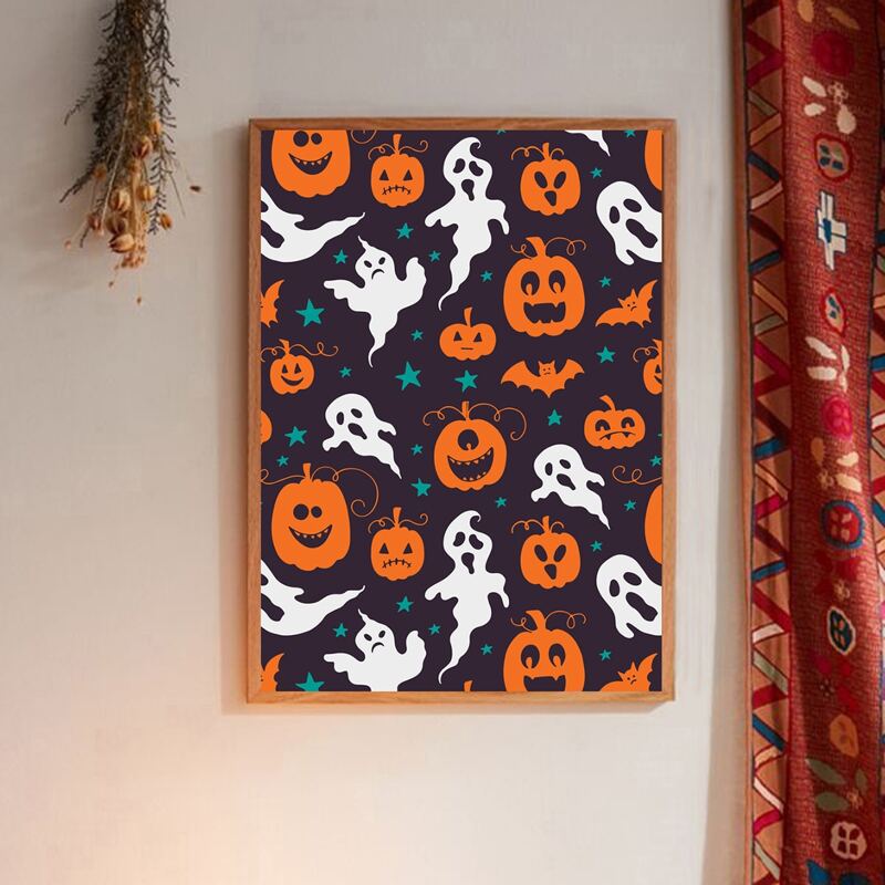 

Halloween Pumpkin Wall Painting Without Frame, Multicolor