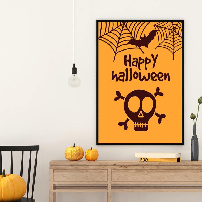 

Halloween Slogan Graphic Wall Painting Without Frame, Orange
