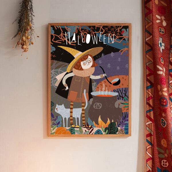 

Halloween Pattern Wall Painting Without Frame, Multicolor