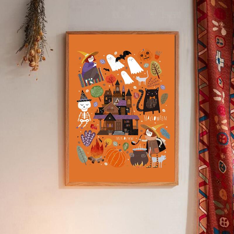 

Halloween Pattern Wall Painting Without Frame, Multicolor
