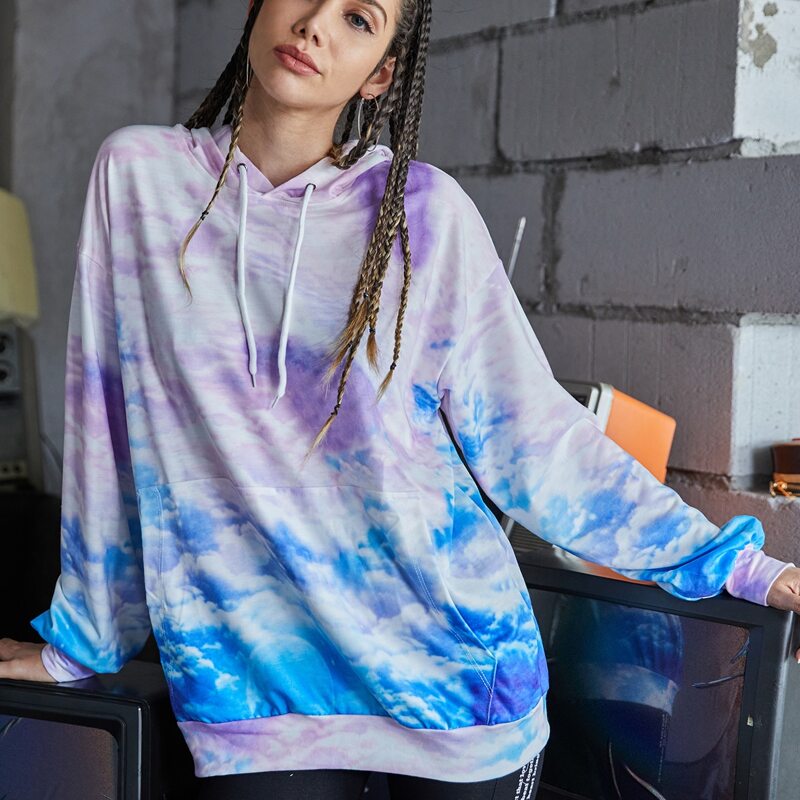 

Cloud Print Kangaroo Pocket Hooded Sweatshirt, Multicolor