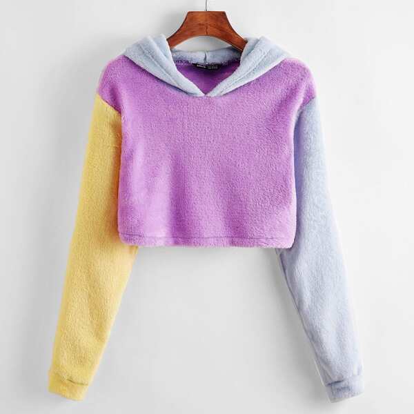 

Color Block Teddy Hoodie, Lilac purple
