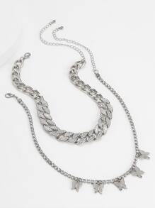 2入組蝴蝶吊墜項鍊 - 銀色 - 查看 1