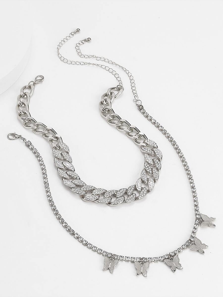 2入組蝴蝶吊墜項鍊 - 銀色 - 查看 1