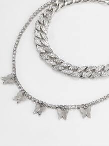 2入組蝴蝶吊墜項鍊 - 銀色 - 查看 2