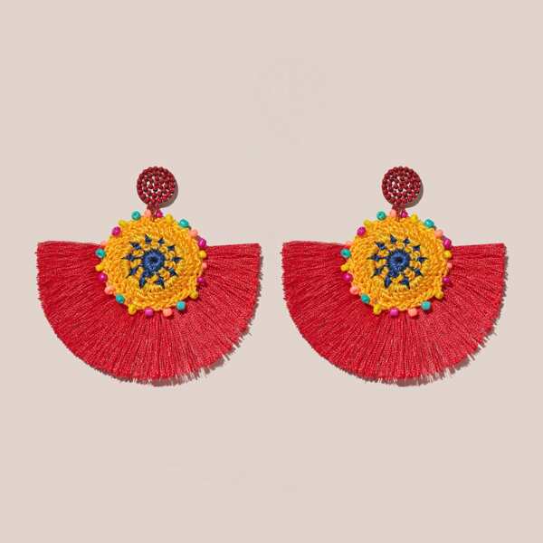 

Braided Tassel Fan Drop Earrings, Red