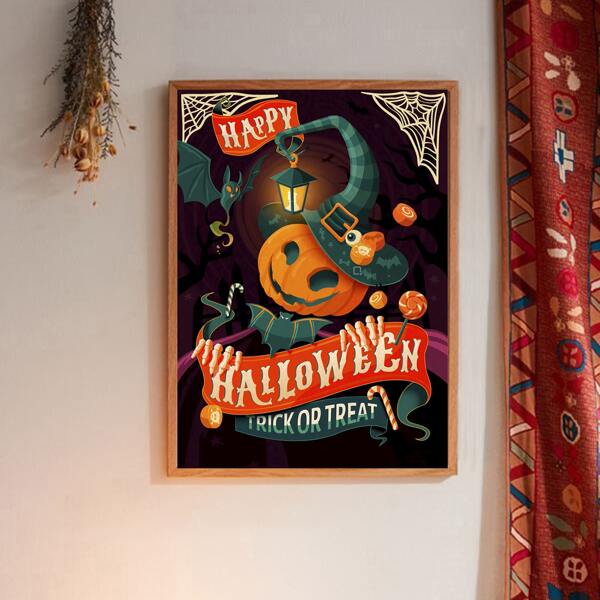 

Halloween Pumpkin Wall Painting Without Frame, Multicolor
