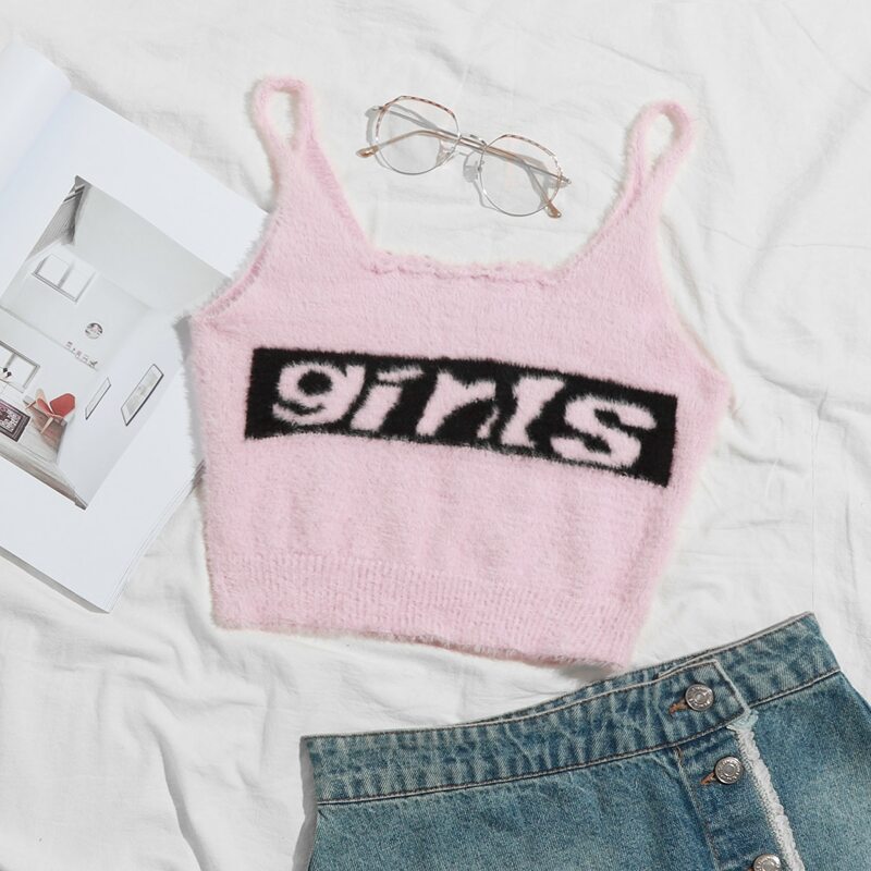 

Letter Graphic Knit Cami Top, Baby pink