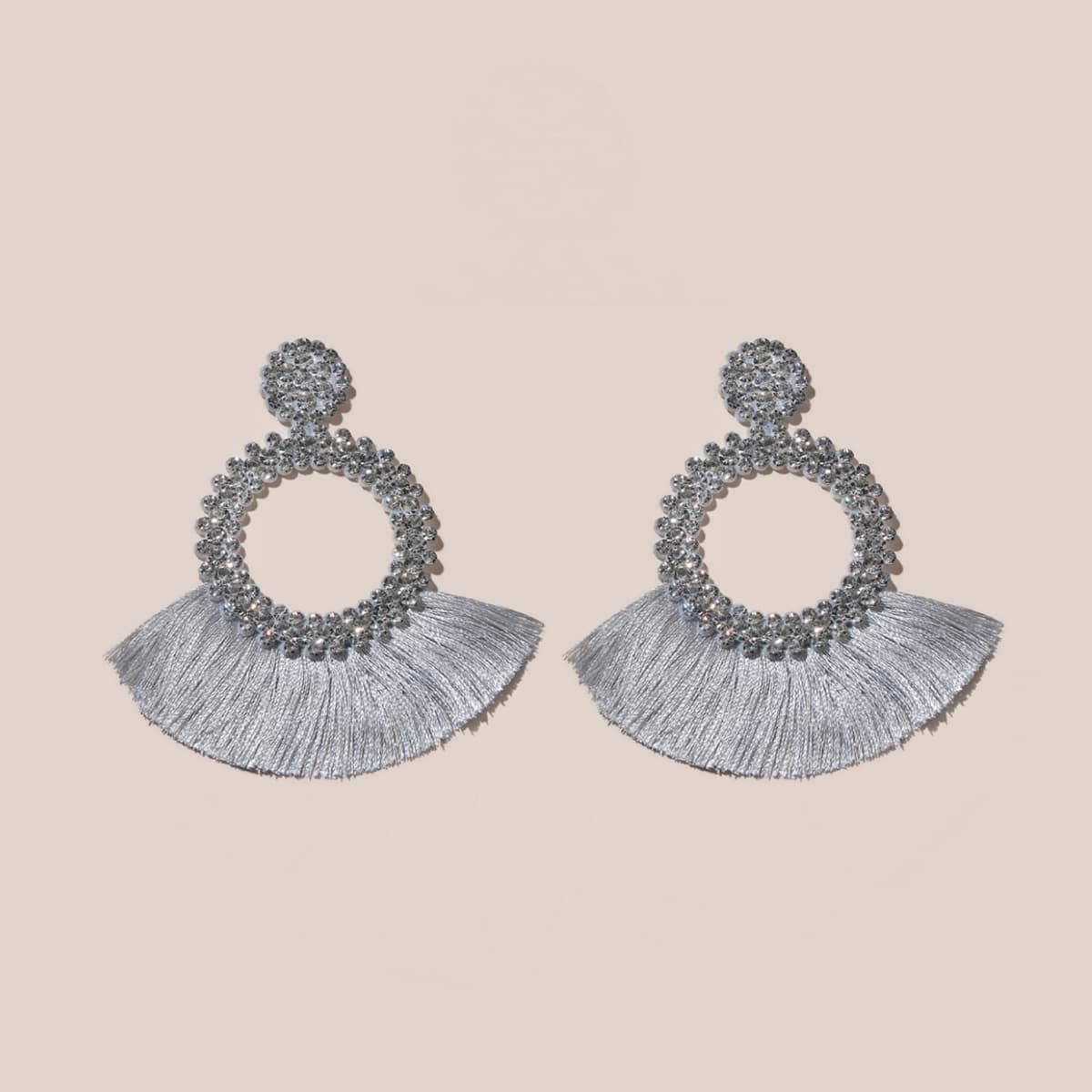 

Rhinestone & Tassel Decor Drop Earrings, Grey