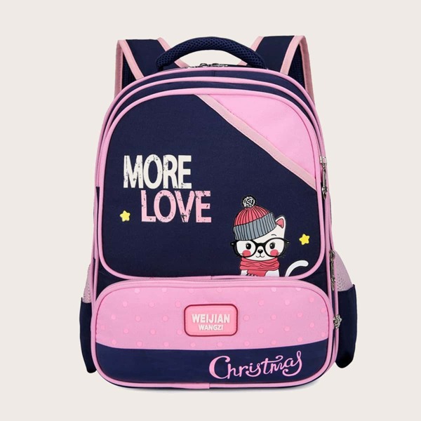 

Girls Cartoon Graphic Colorblock Backpack, Multicolor