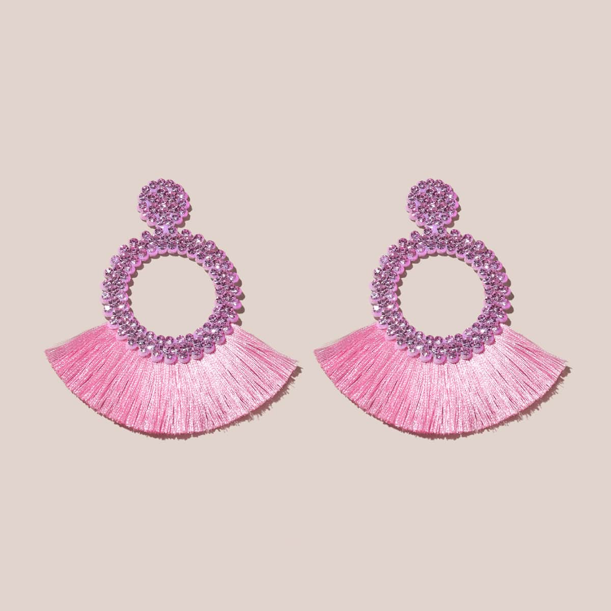 

Rhinestone & Tassel Decor Drop Earrings, Pink