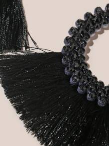 Rhinestone Decor Tassel Drop Earrings - Black - View 3