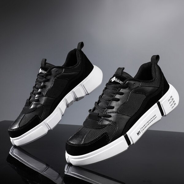

Men Lace-up Front Mesh Panel Sneakers, Black