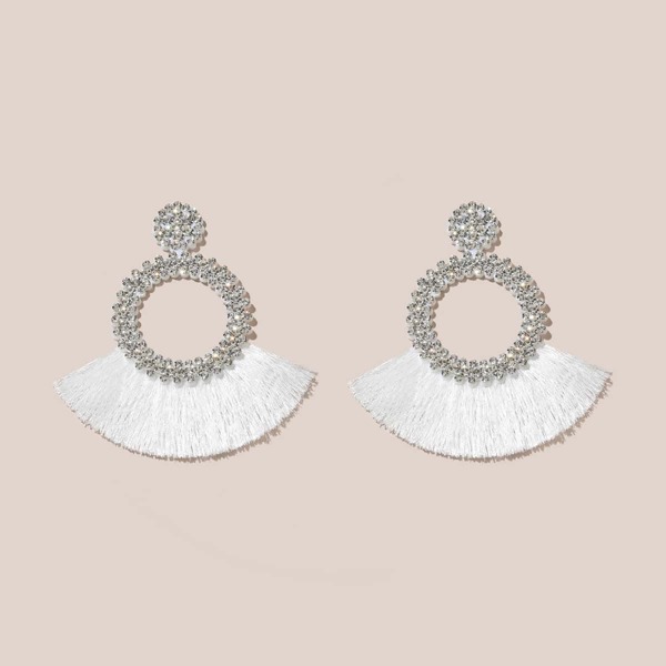 

Rhinestone Decor Tassel Drop Earrings, White