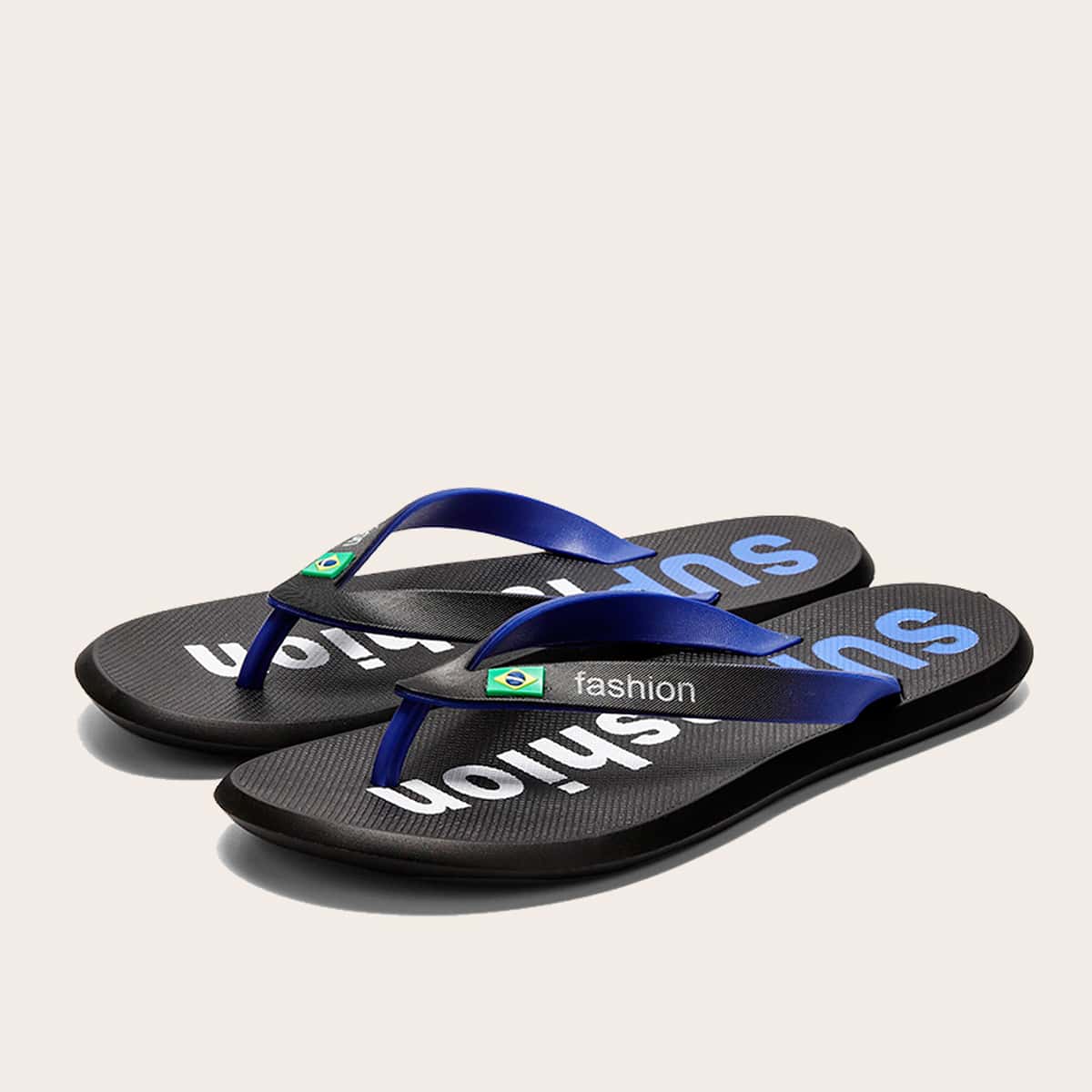 

Guys Brazil Flag Graphic and Letter Flip Flops, Black