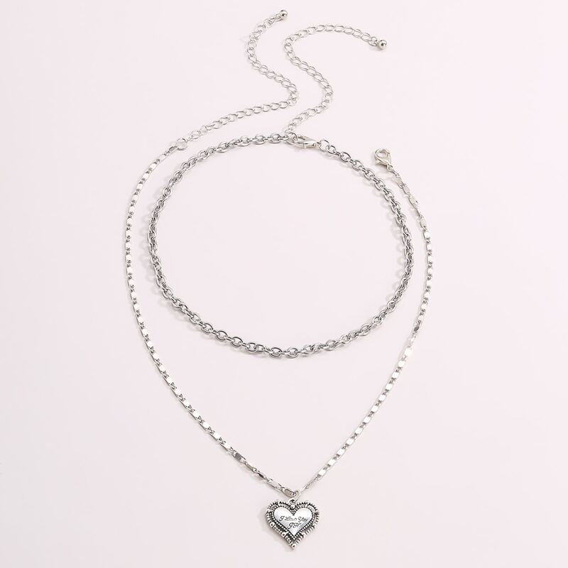 

2pcs Heart Pendant Chain Necklace, Silver