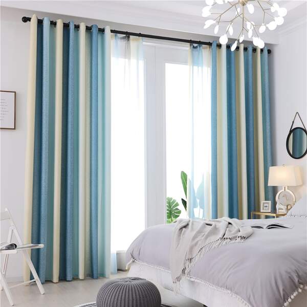 

1pc Color Block Blackout Curtain, Multicolor