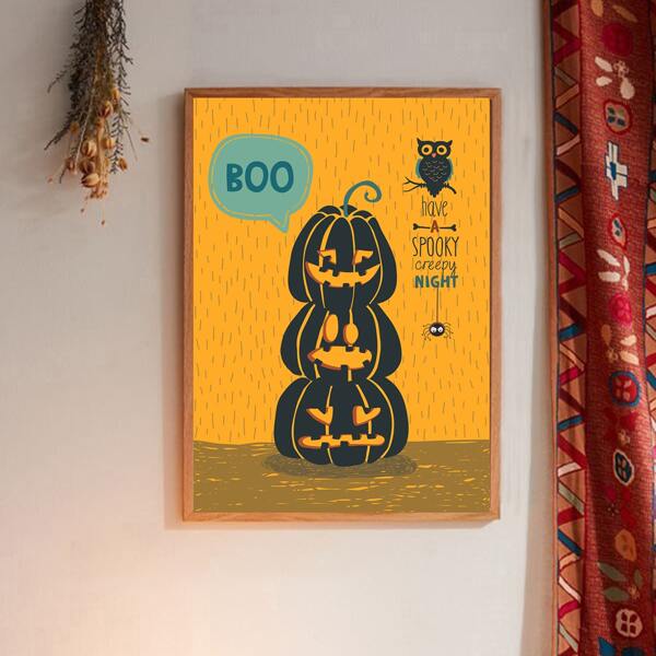 

Halloween Pumpkin Wall Painting Without Frame, Multicolor