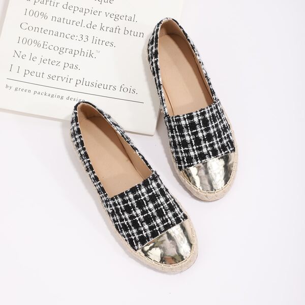 

Cap Toe Espadrille Flats, Black and white