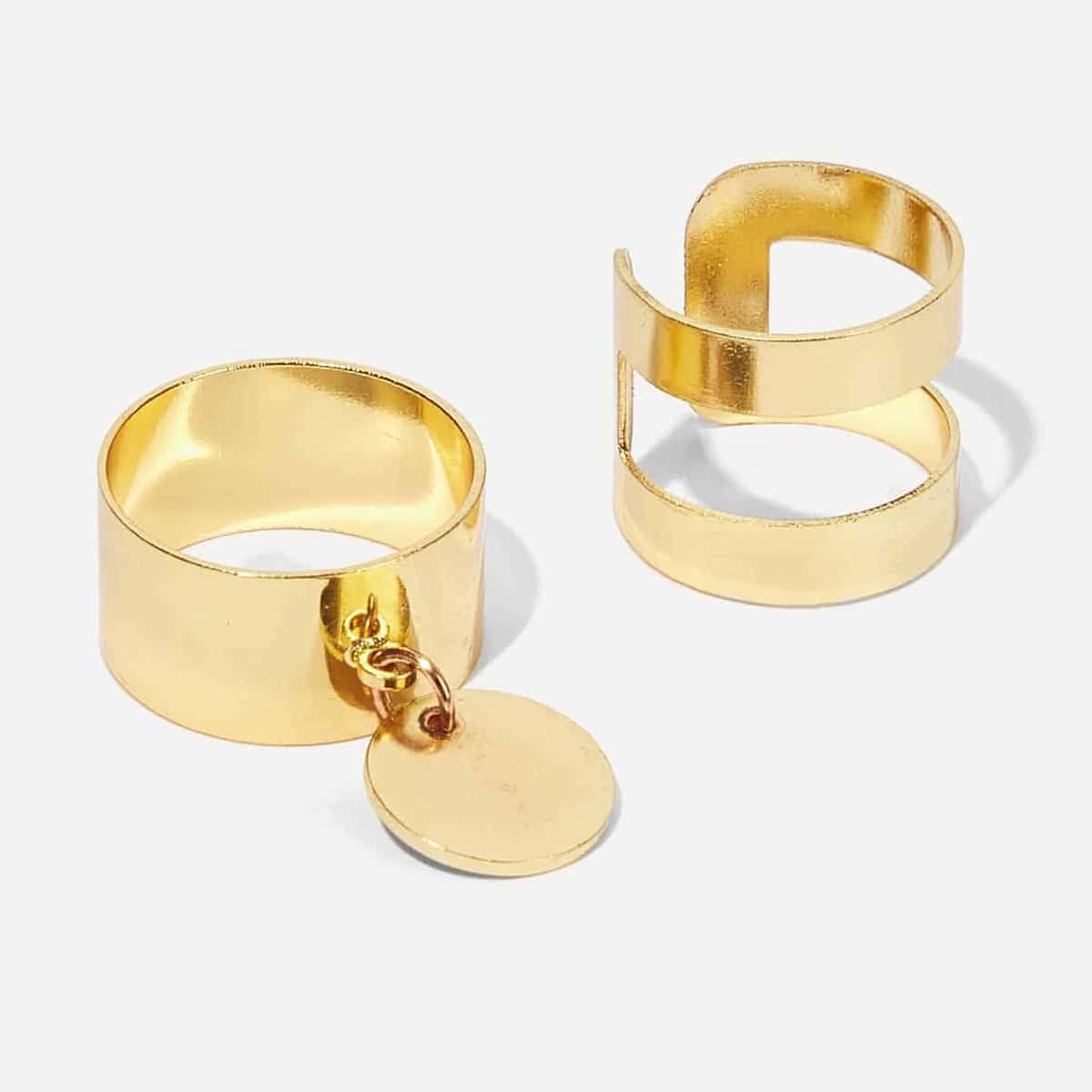 

2pcs Disc Decor Wide Ring, Gold