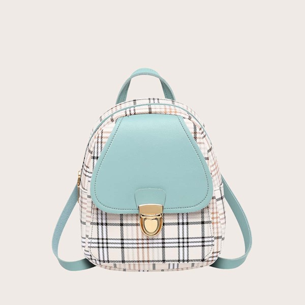 

Push Lock Decor Plaid Backpack, Blue