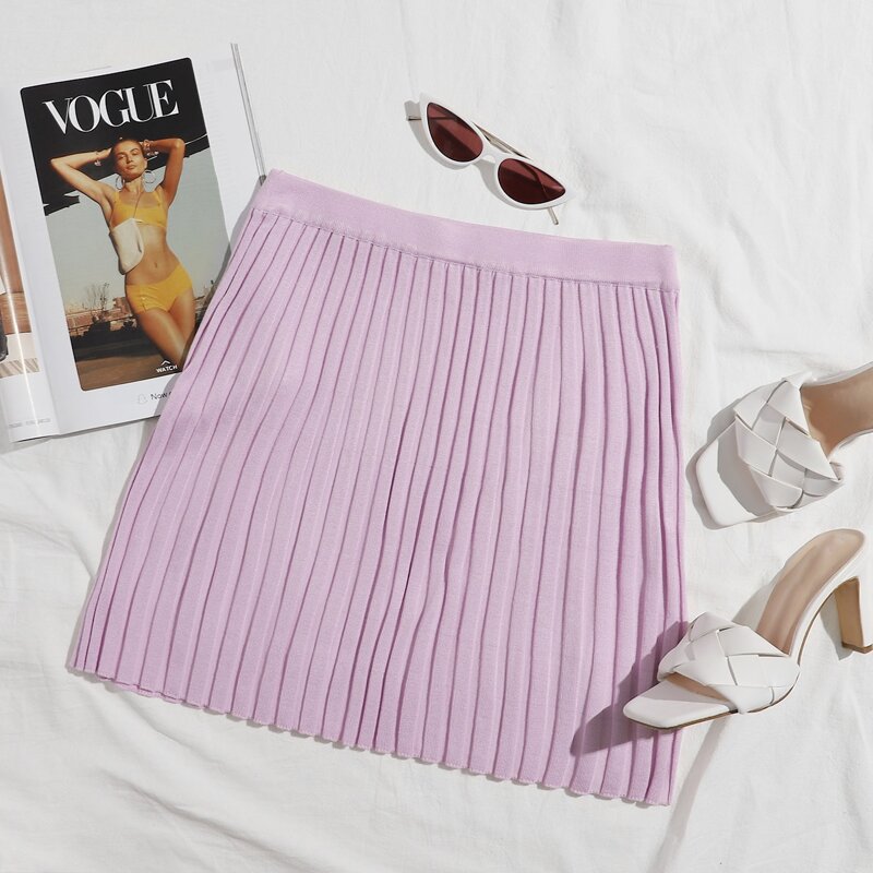 

Solid Rib-knit Skirt, Lilac purple