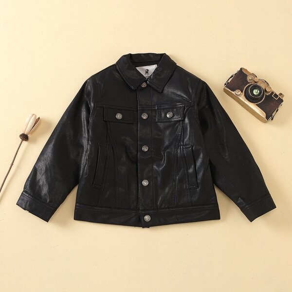 

Toddler Boys Single Breasted PU Jacket, Black