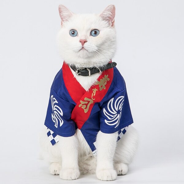 

1pc Japanese Style Cat Kimono, Blue