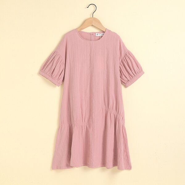 

Girls Ruffle Hem Drop Shoulder Smock Dress, Pink
