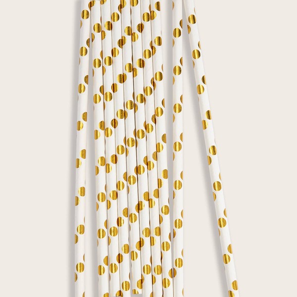 

10pcs Polka Dot Pattern Disposable Straw, White