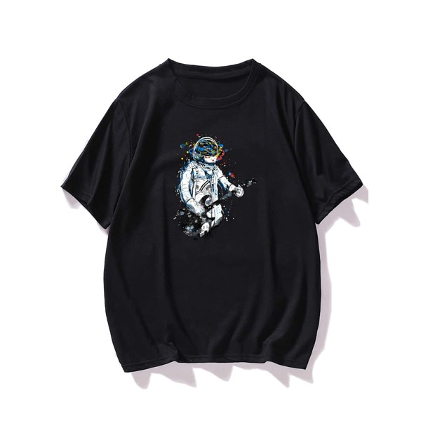 

Men Astronaut & Planet Print Tee, Black
