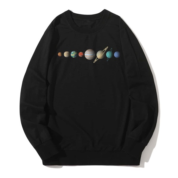 

Men Planet Print Sweatshirt, Black