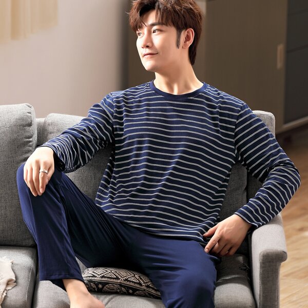 

Men Striped Tee & Pants PJ Set, Navy blue