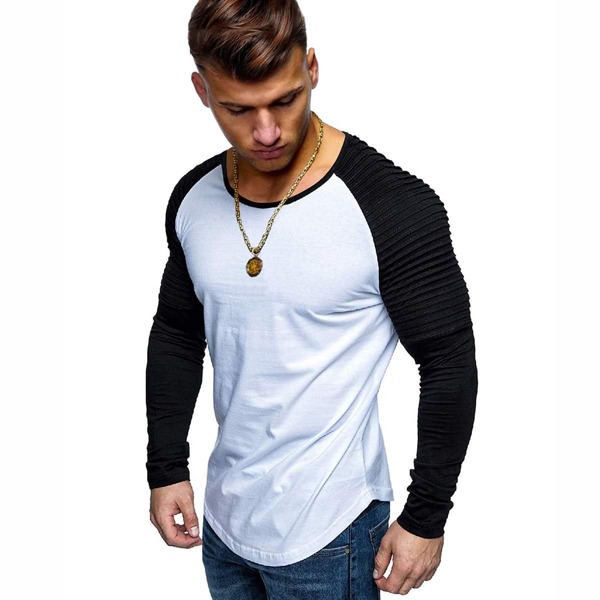 

Men Colorblock Pleated Raglan Sleeve Tee, White
