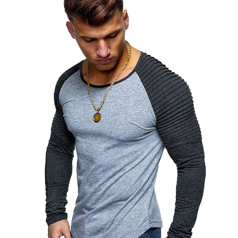 

Men Colorblock Pleated Raglan Sleeve Tee, Grey