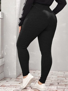SHEIN EZwear Leggings tejidos de canalé de cintura con nudo - Negro - Ver 2