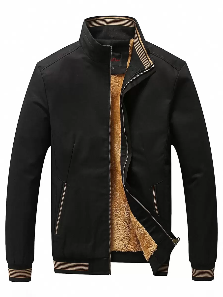 Manfinity Homme Cazadora con forro con felpa bajo de rayas - Negro - Ver 1