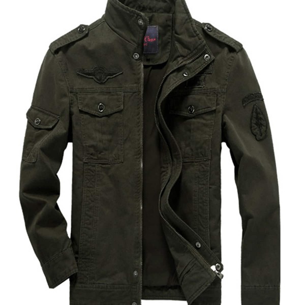 

Men Patched Flap Pocket Utility Jacket, Dark green