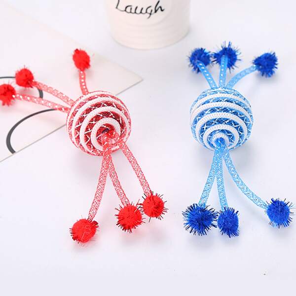

2pcs Cat Pom-pom Detail Toy Ball, Multicolor